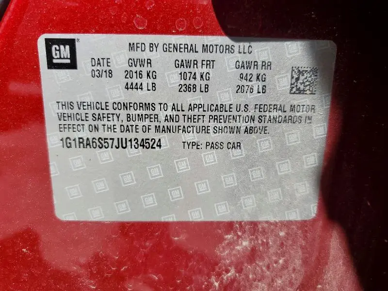 2018 CHEVROLET VOLT LT  