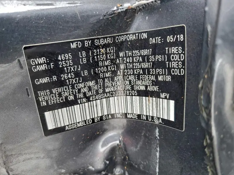 2018 SUBARU OUTBACK 2.5I  