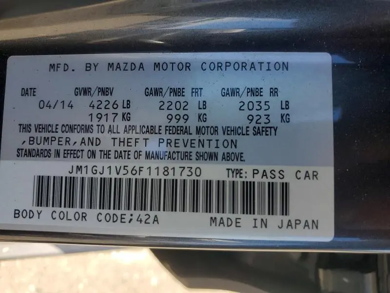 2015 MAZDA 6 TOURING  