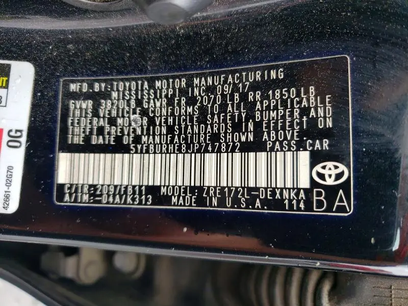 2018 TOYOTA COROLLA LE  