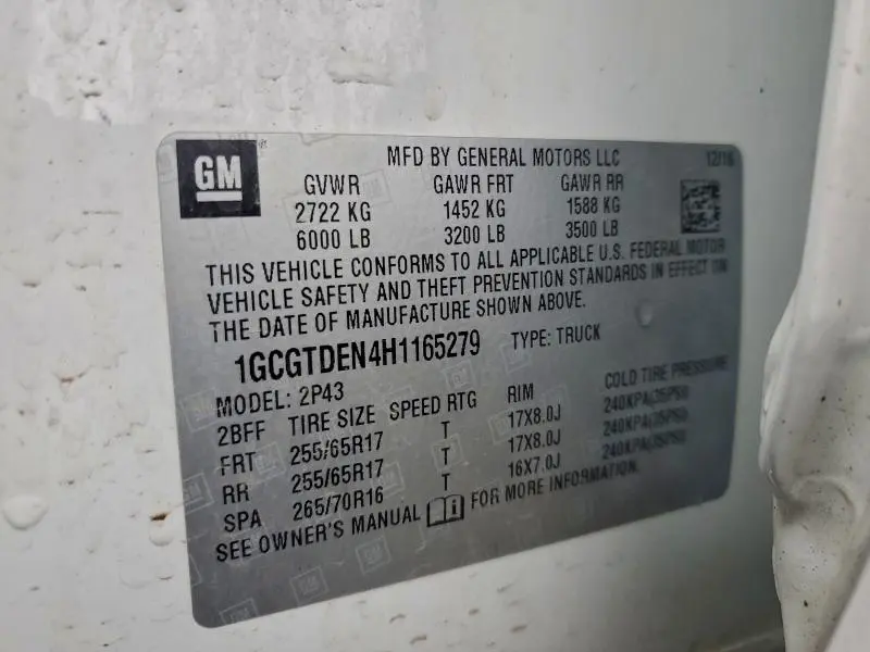 2017 CHEVROLET COLORADO Z71  