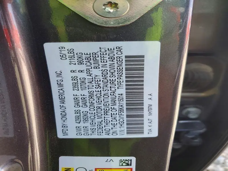 2019 HONDA ACCORD EXL  