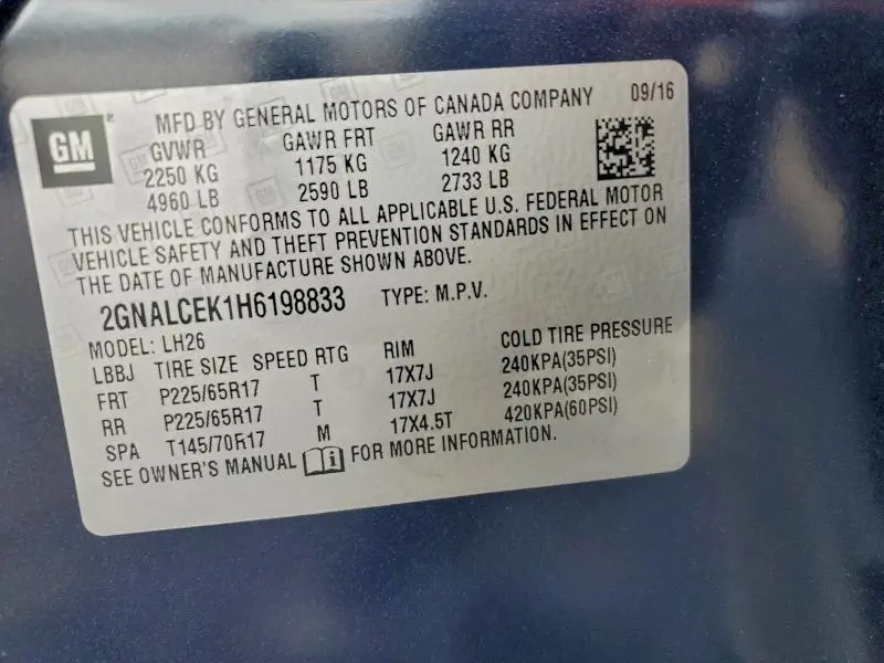 2017 CHEVROLET EQUINOX LT  