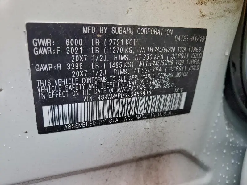 2019 SUBARU ASCENT LIMITED  