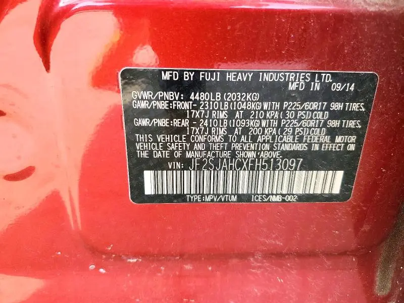 2015 SUBARU FORESTER 2.5I LIMITED  