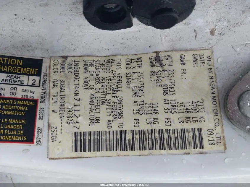 2019 NISSAN FRONTIER S