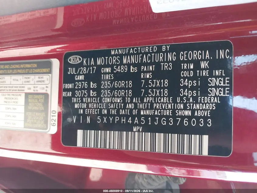 2018 KIA SORENTO 3.3L EX