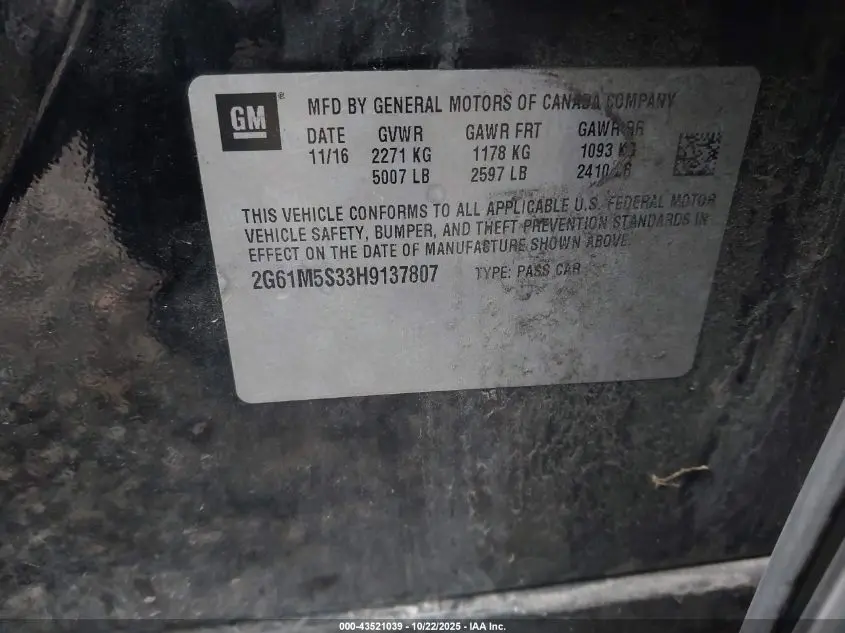 2017 CADILLAC XTS LUXURY