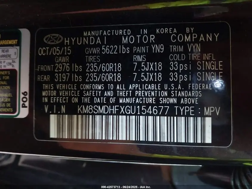 2016 HYUNDAI SANTA FE SE