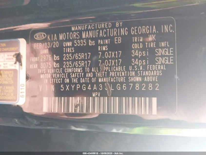 2020 KIA SORENTO 2.4L L