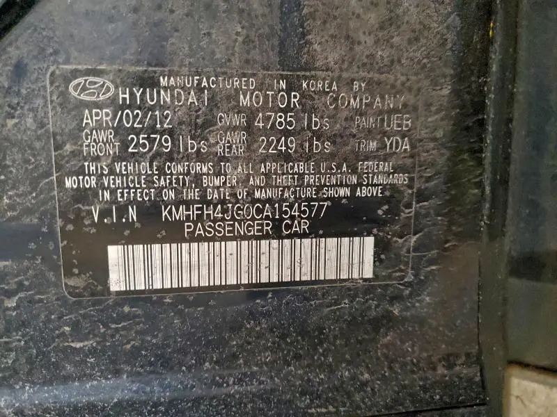 2012 HYUNDAI AZERA GLS  