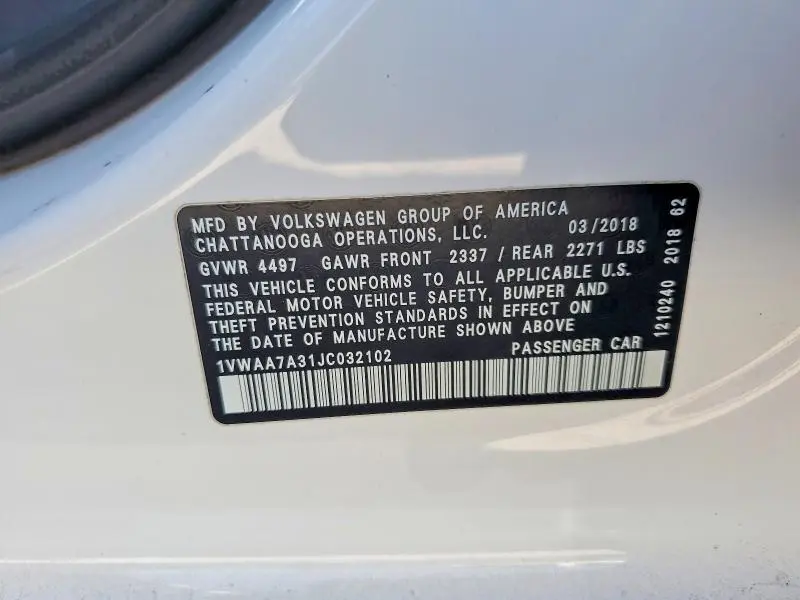 2018 VOLKSWAGEN PASSAT S  