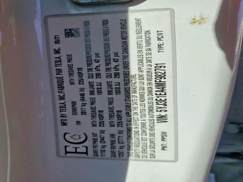 2021 TESLA MODEL 3   