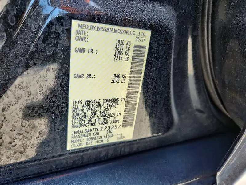 2015 NISSAN ALTIMA 2.5 S  