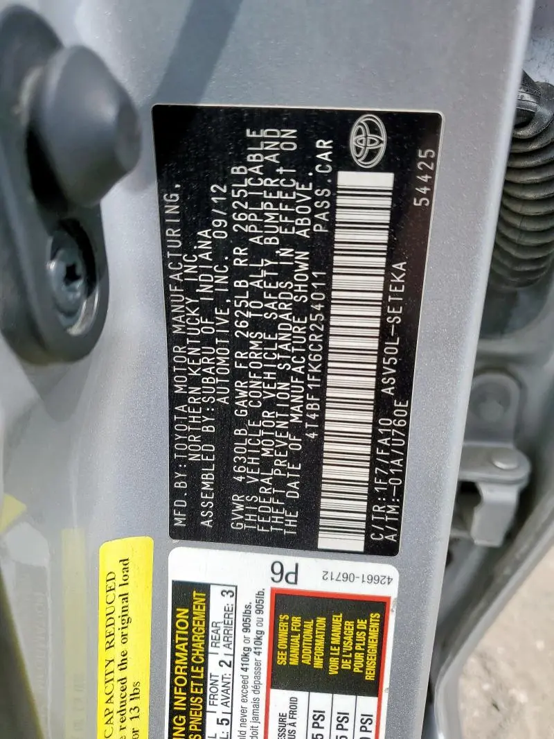 2012 TOYOTA CAMRY BASE  