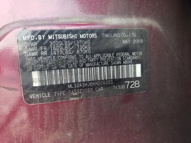 2019 MITSUBISHI MIRAGE ES  