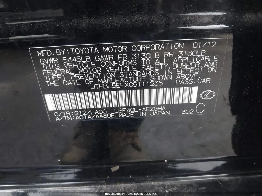 2012 LEXUS LS 460  