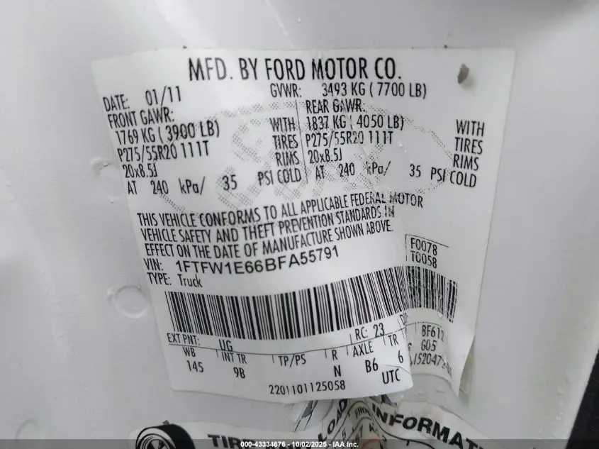 2011 FORD F-150 PLATINUM