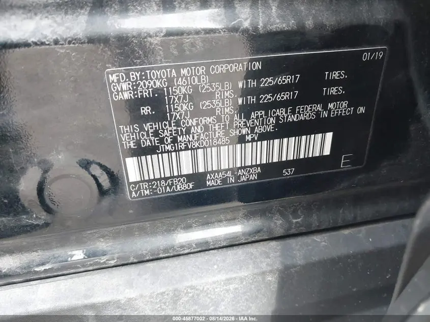 2019 TOYOTA RAV4 LE