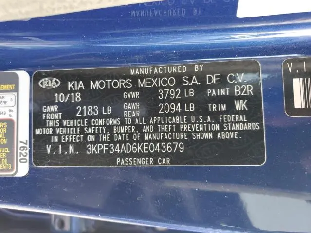 2019 KIA FORTE GT LINE  