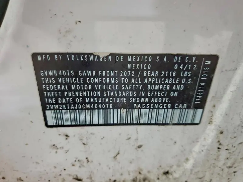 2012 VOLKSWAGEN JETTA BASE  