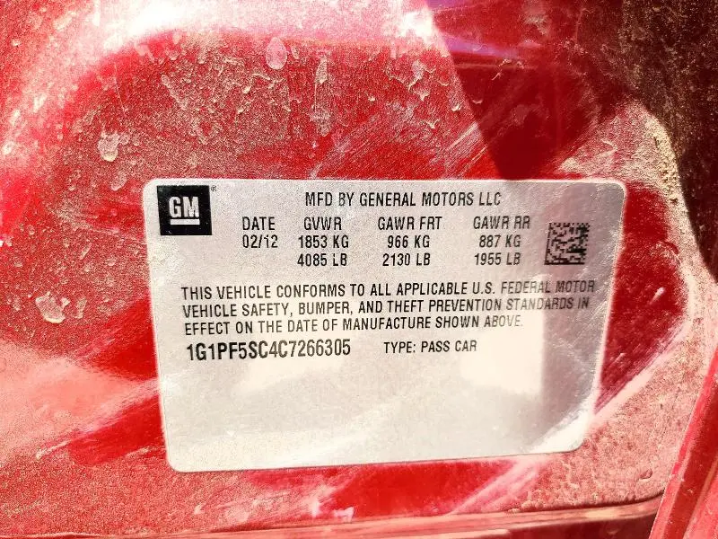 2012 CHEVROLET CRUZE LT  