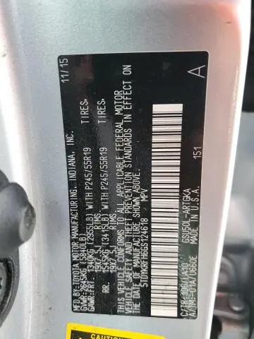 2016 TOYOTA HIGHLANDER LIMITED  
