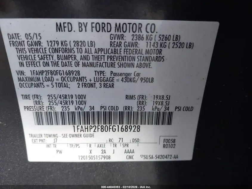 2015 FORD TAURUS LIMITED