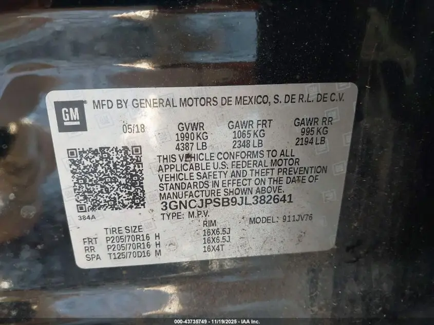 2018 CHEVROLET TRAX LT