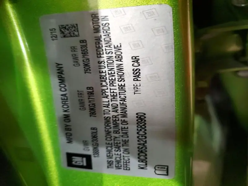 2016 CHEVROLET SPARK 1LT  