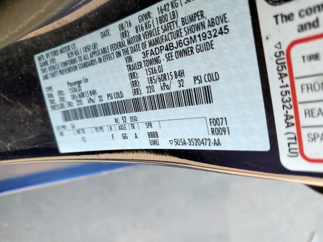 2016 FORD FIESTA SE  