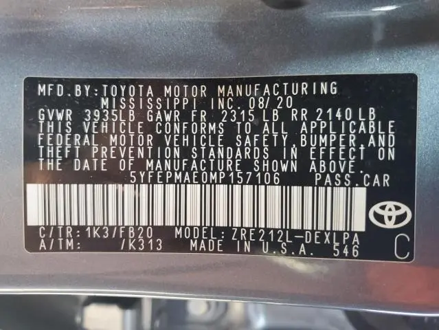 2021 TOYOTA COROLLA LE  