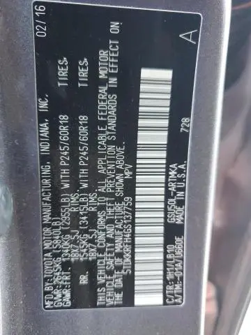 2016 TOYOTA HIGHLANDER XLE  