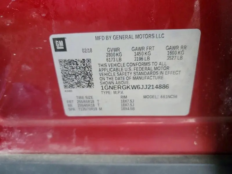 2018 CHEVROLET TRAVERSE LT  