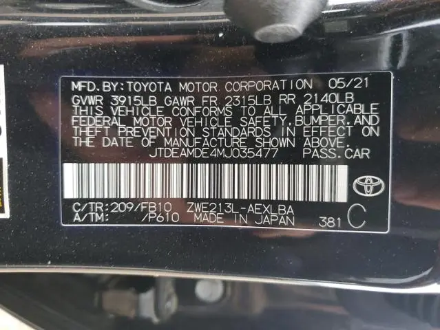 2021 TOYOTA COROLLA LE  