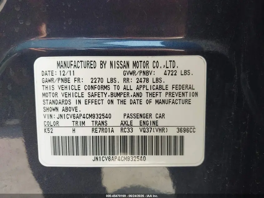 2012 INFINITI G37 JOURNEY