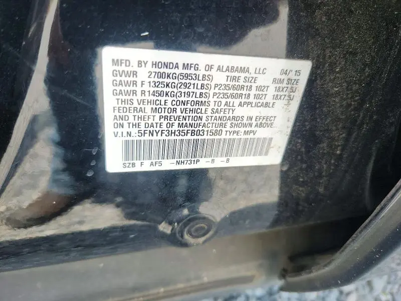 2015 HONDA PILOT SE  
