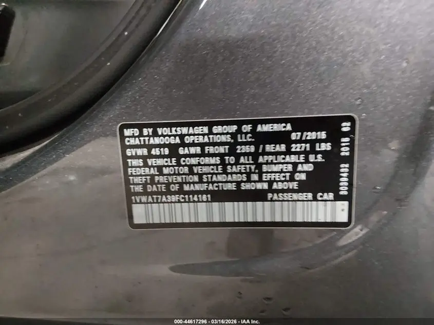 2015 VOLKSWAGEN PASSAT 1.8T LIMITED EDITION