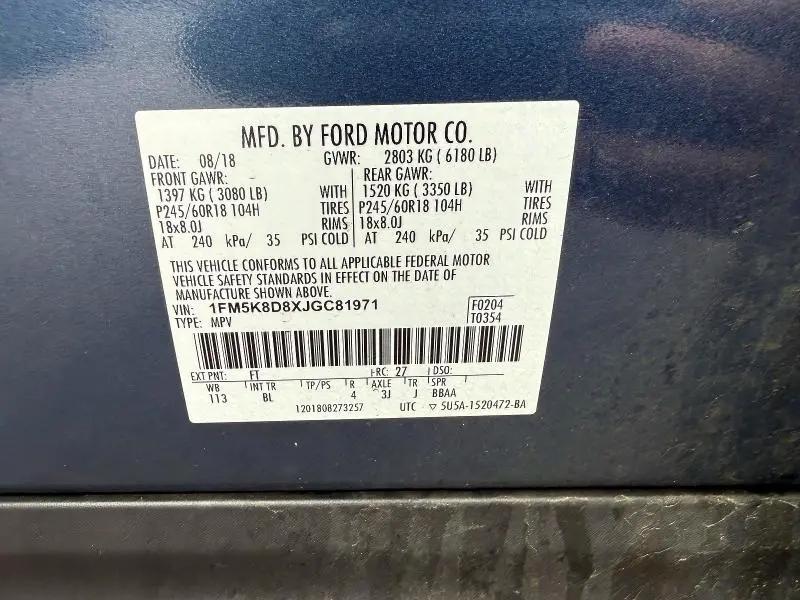 2018 FORD EXPLORER XLT  