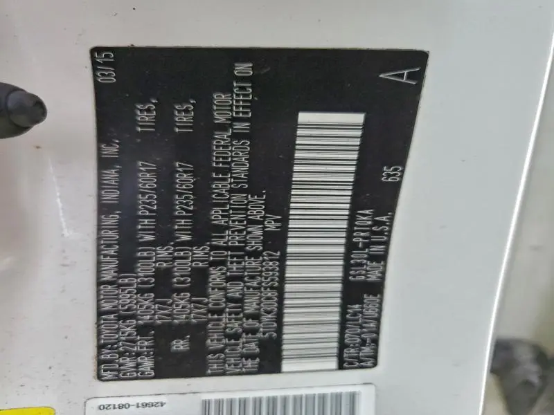 2015 TOYOTA SIENNA XLE  