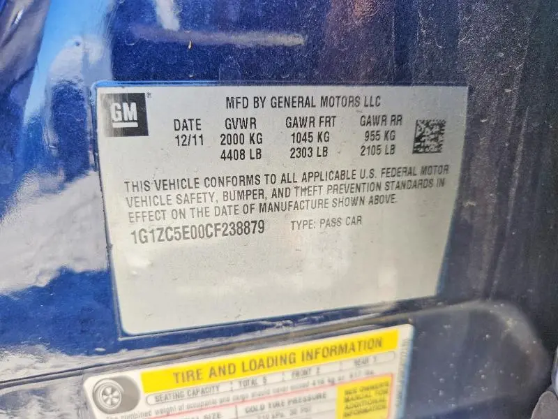 2012 CHEVROLET MALIBU 1LT  
