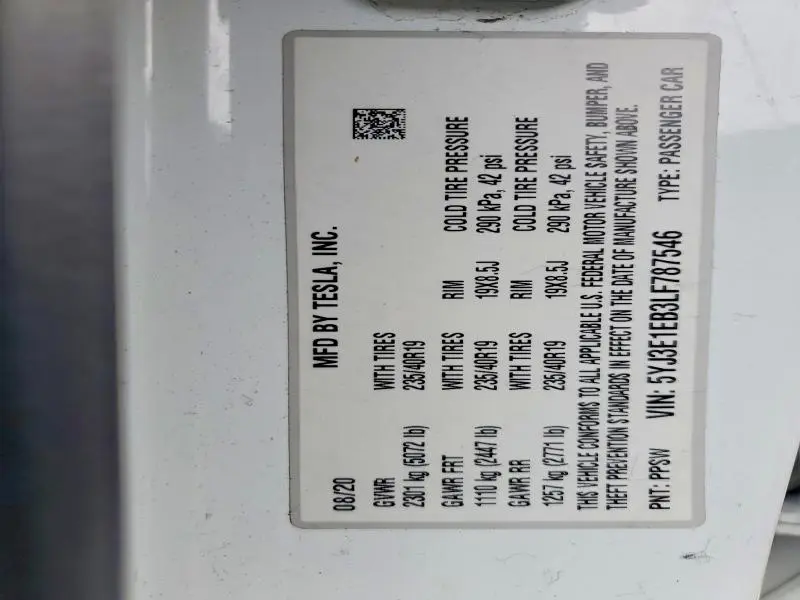 2020 TESLA MODEL 3   