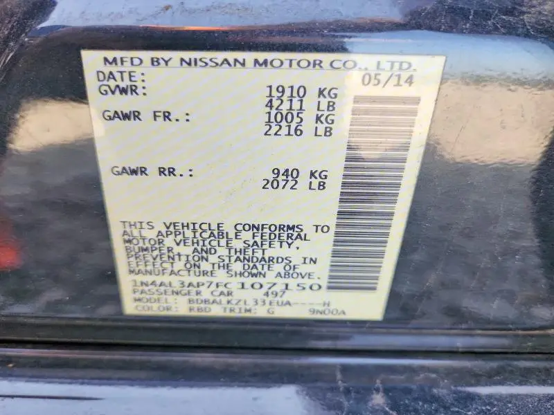 2015 NISSAN ALTIMA 2.5 SV  