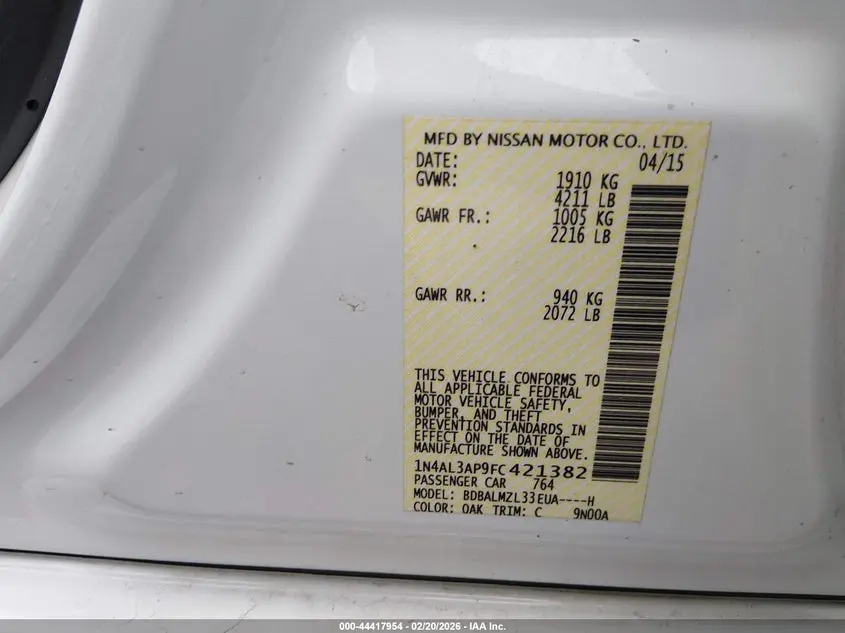 2015 NISSAN ALTIMA 2.5 SV