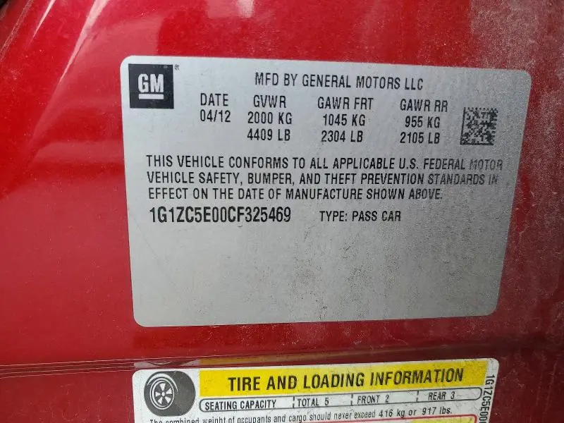 2012 CHEVROLET MALIBU 1LT  