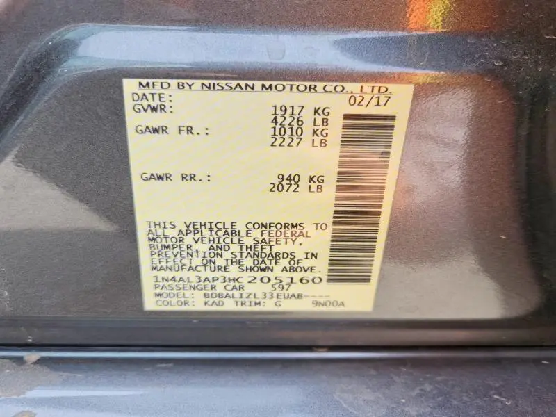 2017 NISSAN ALTIMA 2.5 SV  