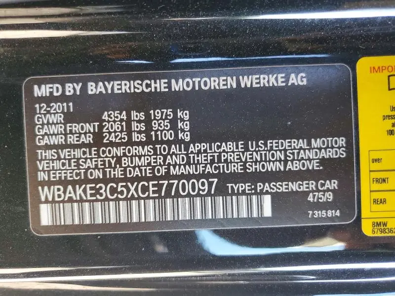 2012 BMW 328 I  