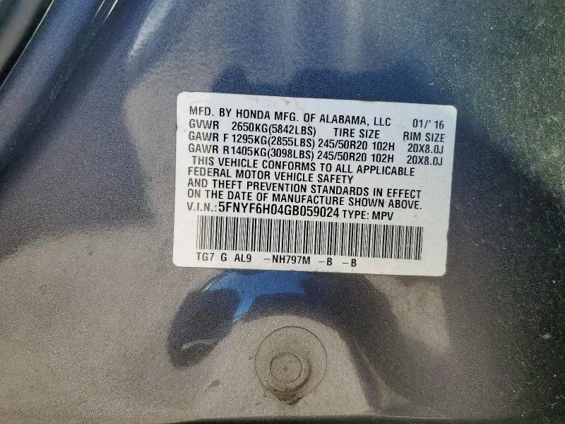 2016 HONDA PILOT ELITE  