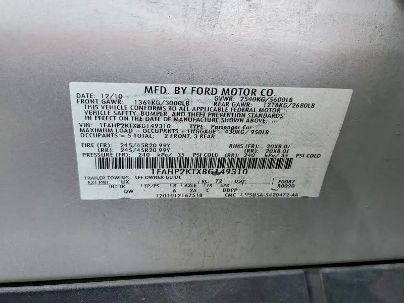 2011 FORD TAURUS SHO  