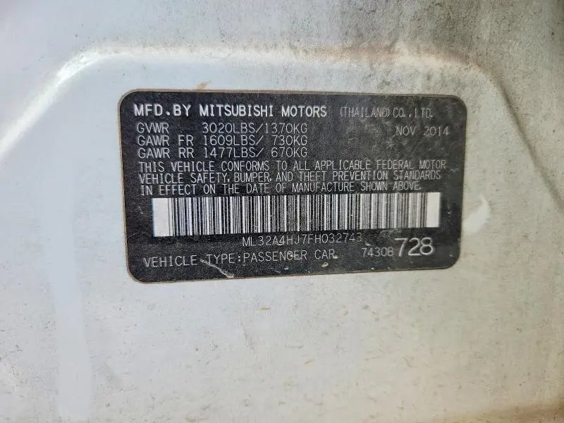 2015 MITSUBISHI MIRAGE ES  